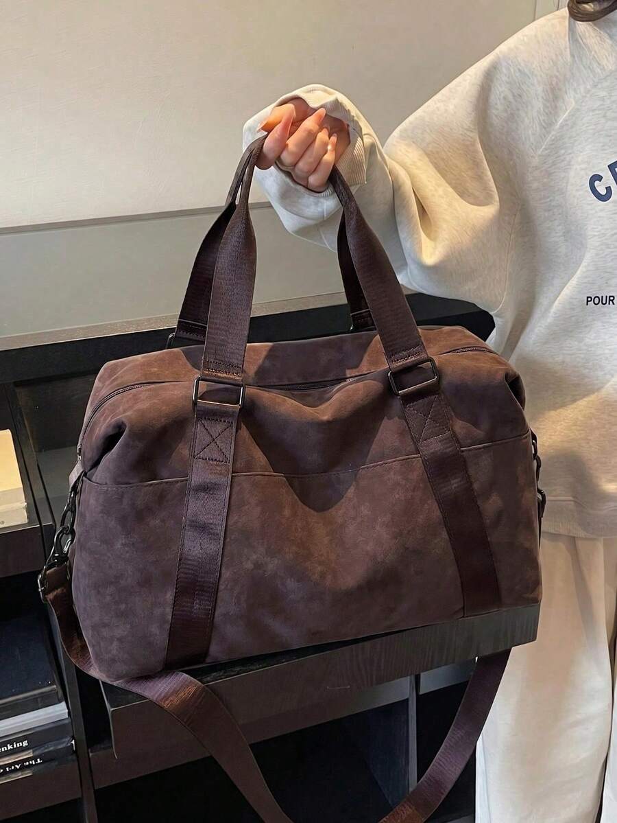 New Fashionable Travel Bag With Jacquard Pattern, Minimalist Niche Design, Stylish And Popular, Suitable For Short Trips, Fitness, With Spliced Color Blocks, Large Capacity, Versatile - Orange - View 1