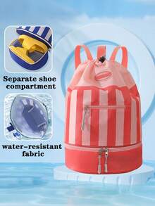 Large Capacity Wet & Dry Swim Bag, Bottom Zipper Shoe Compartment, Waterproof Striped Beach Bag, Unisex, Durable Drawstring Travel Storage Bag, Suitable For Water Sports, Vacation, Fitness, Camping, Pool, Gym Travel Essentials - Multicolor - View 10