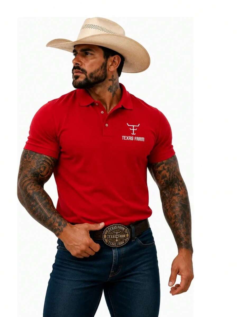 MHP Men's Country Cowboy Polo Shirt, Texas Style, Premium - Red - View 1