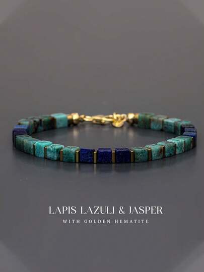 1PC Natural Lapis Lazuli Phoenix Stone Men's Bracelet, 4mm Square Beads, Metal Texture Clasp, Stone Bracelet, Suitable For Daily Wear Or As A Gift For Family And Friends.
