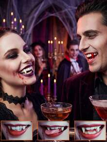 1/4 Pairs Of Halloween Vampire Zombie Dentures (Includes Solid Teeth Glue), Spoof Denture Toys, Party Dentures, Fang Makeup, Dance Party Denture Accessories Makeup Props, Role Playing Party Vampire Braces, Giving Gifts To Others Halloween Gifts - A - View 9