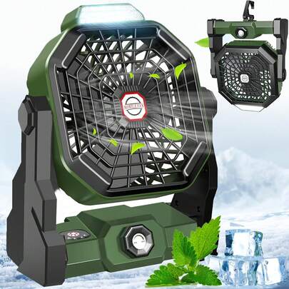 Portable Rechargeable Camping Fan, Table Fan, Rechargeable Camping Fan With LED Flashlight And Hook, 7800 MAh, 270° Pivot, Low Noise, Continuous Speed, For Camping, Travel, Home, Office