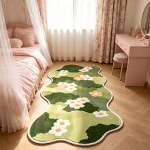1pc Green Tone White Floral Pattern Irregular Shaped Rug, Thickened Carpet, Plush Rug, Autumn/Winter Rug, Decorative Rug, Bedroom Decor, Small Rug, Carpet, Home Decor, Living Room Rug - Multicolor - View 4