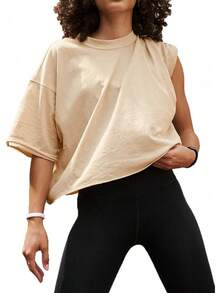 Camisetas Cortas de Manga Corta para Mujer, Estilo Casual, Básicas, de Algodón, para Yoga, Running y Deportes - Gris oscuro - Ver 12