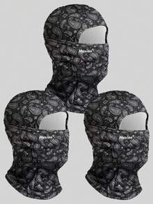 1/2/3/5pcs Classic Paisley All-Over Print Musion Logo Balaclava, Breathable Mesh Full Face Motorcycle Mask, Windproof Dustproof Helmet Liner Headwear, Suitable For Motorcycle Riding, Hip-Hop Street Style - Multicolor - View 9