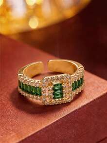 1pc Vintage Palace Style Square Colorful Wide Band Open Ring, & Bright Adjustable Index Finger Ring, Luxury Retro Versatile Jewelry - Open Ring - View 8