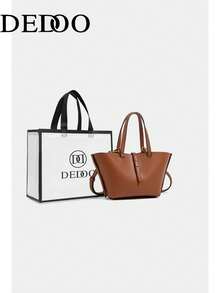Dedoo Fashion Large Capacity Trapezoid Bag Designer Style Exquisite Lock Shoulder Bag Luxury PU Leather Handbag Premium Underarm Bag (With Gift Bags) - Brown - View 13