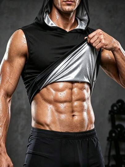 ARUNOW Herren ärmelloses Kapuzen-Kompressions-Tanktop, Silberfutter Fitness Training Laufen Sport Weste Herbst