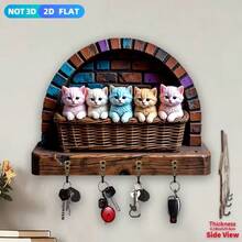 1pc 5 Cats Theme Wooden Key Holder Wall Mount Multi-Functional Home Key Rack With 4 Hooks Entryway Porch Room Organization Wall Decor Housewarming Gift Decorative Storage Solution For Modern Living Spaces - Multicolor - View 3