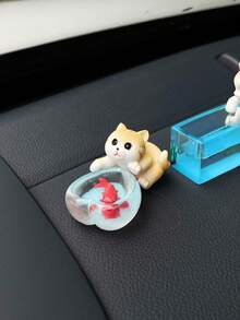 7pcs Set Cute Cat Catching Fish Car Dashboard Decoration, Creative And Fun Mini Fish Tank Cat Car Interior Ornament, Car Interior Decor (Includes Trace-Free Adhesive For Fixing) - Cat Catching Fish - View 3