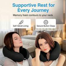 Memory Foam U-Shaped Travel Neck Pillow, Portable Airplane Sleep Neck Support Pillow With Black Storage Bag - Multicolor - View 3