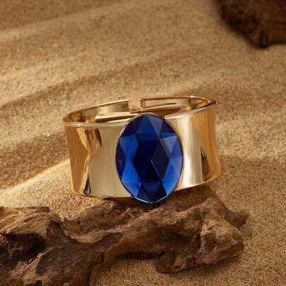 ORNAPEADIA Brazalete ancho liso dorado, brazalete ovalado grande de acrílico minimalista, resistente al agua, hipoalergénico de aleación de zinc, brazalete personalizado para mujer