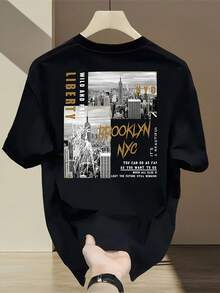 Lokaler Versand - DE/IT/FR/ES/PL Versand Unisex NYC Brooklyn Bridge T-Shirt Herren T-Shirt Herrenbekleidung - Vintage Skyline-Print Kurzarm, Lässiges Reise-Top, Essentials Short, Urlaubsgeschenk Perfekt - A - Übersicht 8
