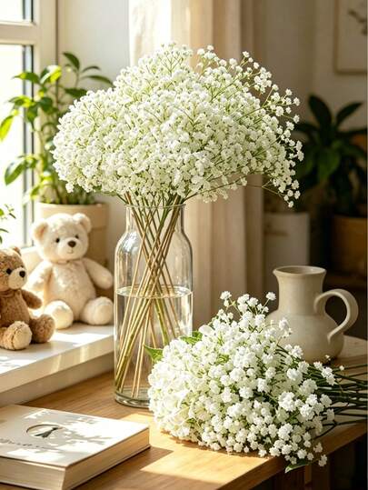 50pcs/30pcs/1pc White Baby's Breath Artificial Flowers, Loose Pack, Suitable For Home Decor, Table Decoration, DIY Flower Arrangements, Vase Decoration, Living Room, Outdoor Garden Decoration, Home Garden And Party Decoration, Wedding Bouquet, Bridal Bouquet, Spring And Autumn Decorations