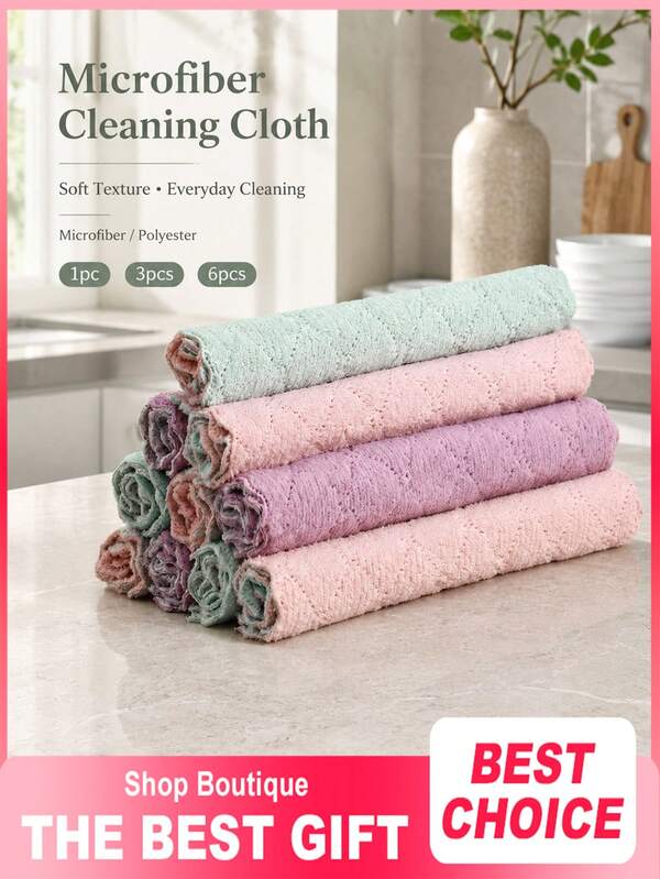 1/3/6pcs Multi-Functional Cleaning Cloths - Easily Remove Grease And Stains | Super Absorbent Coral Fleece Dishcloths | Kitchen Degreasing & Dishwashing Cloths | Cleaning Supplies | Easy To Wash And Rinse | Random Colors
