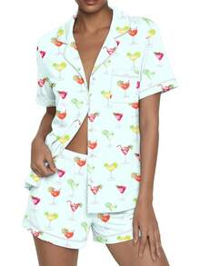 - Conjunto de pijama de verano con botones, 2 piezas, de manga corta, para dormir, S-XXL - carbón oscuro (Dark Charcoal Gray) - Ver 18