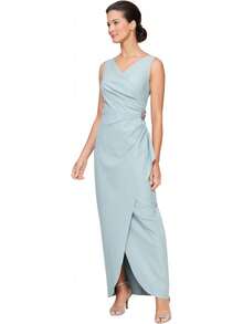 Alex Evenings Adelgazar Lado Largo Vestido Fruncido con Cascada Volantes Falda Vestido para Ocaciones Especiales para Mujer - marino - Ver 18