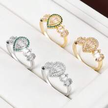 1 buah Cincin Wanita Minimalis Motif Tetesan Air Geometris Patchwork dengan Batu Zirkonia Kubik - MultiWarna - View 10