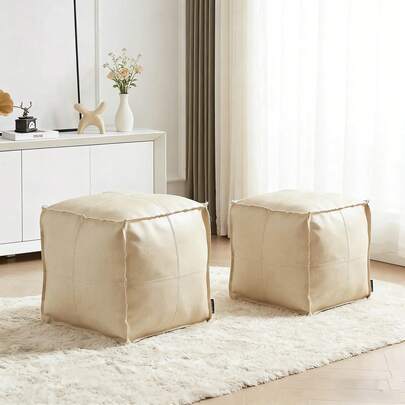 Funda de otomana pouf de cuero sintético mate sin relleno, textura premium, base antideslizante, cremallera resistente, rellenable, reposapiés cuadrado, resistente a arañazos, fácil de limpiar, decoración moderna para el hogar, 17 de diámetro