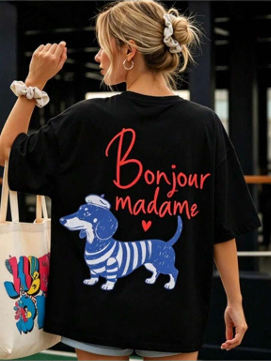 Women's Casual Summer T-Shirt 2026. New Women's T-Shirt With Round Neck And Dropped Shoulders, Oversized Style, Available In Multiple Colors And As A Summer Outfit For Women. - 黑色 - 查看 1