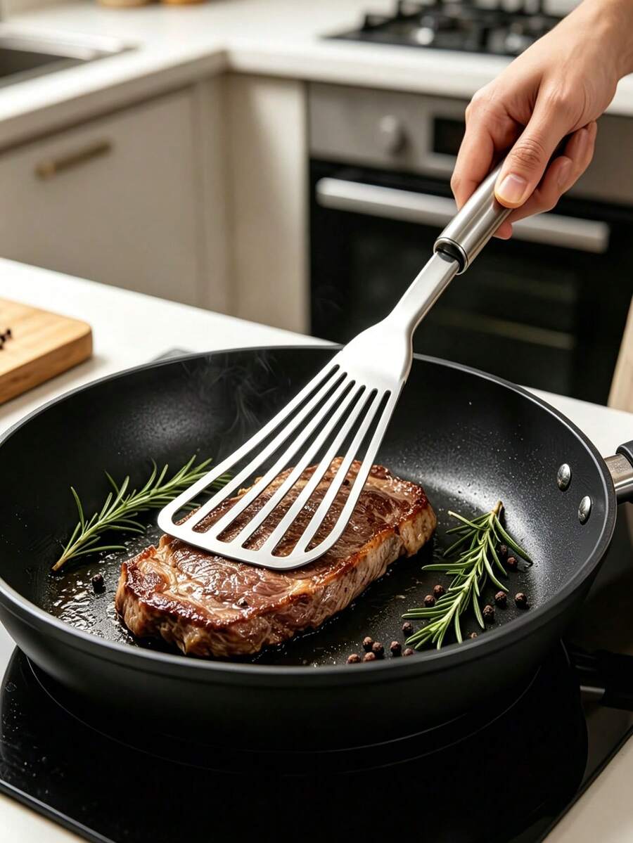 High Quality Stainless Steel Fish Spatula Set, Large Sturdy Thick Blade Flip Spatula, Non-Stick Cooking Spatula, Multipurpose Kitchen Tool, Suitable For Frying, Grilling, Baking, Heat Resistant Cooking Utensil - A - View 1