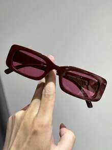 1 Pair Women's Casual Personalized Elegant Wide-Frame Rectangular Full-Rim Sunglasses, UV Protection, Popular Design, Minimalist Style, Suitable For Daily Life, Street Photography, Office, Dating Outfits And More, Fashion Accessory, Fits All Face Shapes - Multicolor - View 2