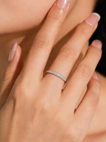 1pc D Color VVS1 Moissanite 925 Sterling Silver Double Layer Eternity Ring, Women's Daily Jewelry Gift - Silver - View 2