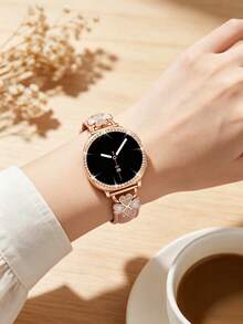 Galaxy Watch 8 錶帶 + 錶殼，1 條粉色男女通用鑲嵌立方鋯石金屬優雅錶帶 + 1 個亮面款式（不含螢幕保護貼），相容 Galaxy Watch 8 40mm 與 44mm 錶殼，可調節替換錶帶配件，適合男女運動錶帶 - 粉紅色玫扣+殼 - 查看 6
