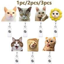 1pc/2pcs/3pcs Acrylic Cat Expression Retractable Rotating Badge Reel Doctor Nurse Keychain ID Holder - Multicolor D - View 15