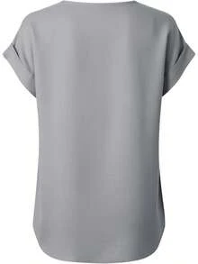 JOAU - Camisetas de algodón y lino para mujer, estilo casual, manga corta, cuello en V, holgadas, ligeras, de gasa - Gris - Ver 6