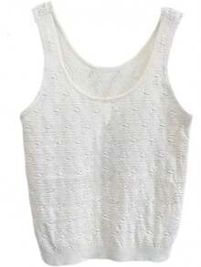playera sin mangas de punto con cuello en U para mujer, sin mangas, ajuste ajustado, hueca - Blanco - Ver 1