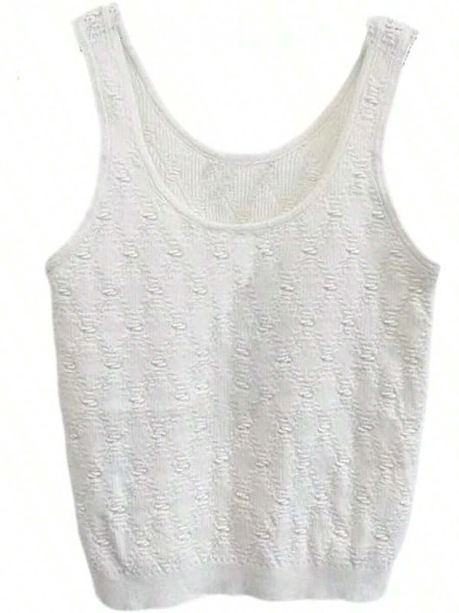 playera sin mangas de punto con cuello en U para mujer, sin mangas, ajuste ajustado, hueca - Blanco - Ver 1