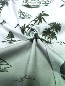 Men's Gradient Color Nautical Print Button-Down Short Sleeve Shirt Open Front Top - Green - View 6
