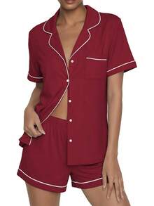 - Conjunto de pijama de verano con botones, 2 piezas, de manga corta, para dormir, S-XXL - verde claro - Ver 8