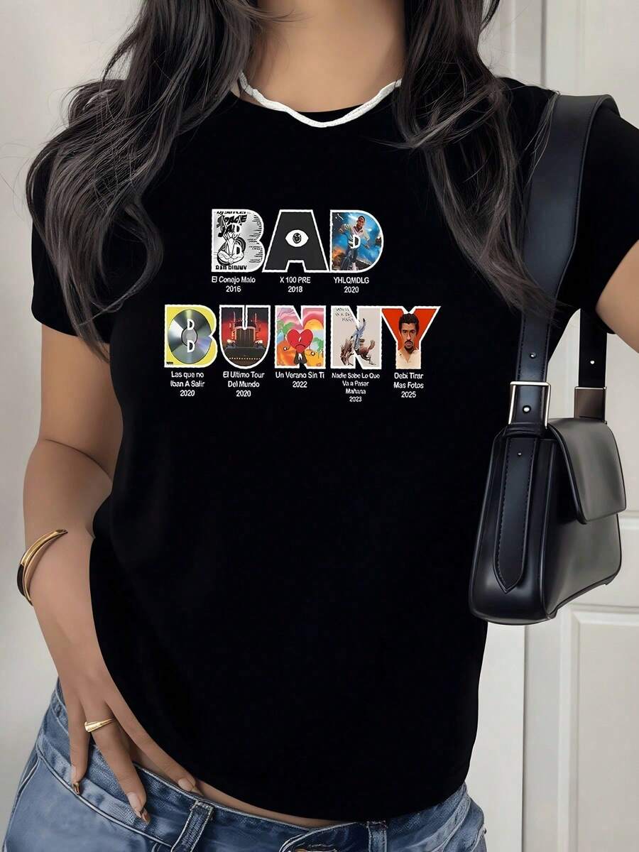 GráFicos Que Representan El Crecimiento ArtíStico Con Portadas De áLbumes Y SíMbolos Coloridos Muestran Un Viaje Musical Oficina Mexico Gym Y2K Blusas Bonitas - Negro - Ver 1