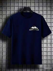[Comfortable|Loose] Comfortable Loose Japanese Style T-Shirt | Red Sun Landscape Tower Pattern | Traditional Architecture Cherry Blossom Mountain View - 白色 - 查看 11