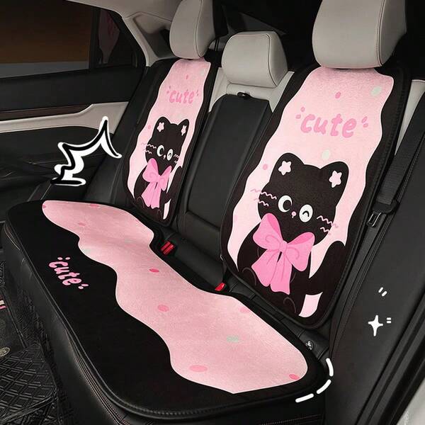 1 pieza Cojín de coche con diseño de dibujos animados lindo, cojín de asiento de coche de felpa premium engrosado, cojín de coche cálido y anticongelante