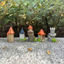 6pcs/Set, Creative European Vintage Miniature Castle House Model Decor, Collectible Architecture And Accessories, Suitable For Home Decor, Micro Landscape Gardening, Courtyard Bonsai Moss Decoration, Terrarium Decoration, As Small Gifts, Suitable For Christmas, Thanksgiving, New Year (Random Assortment) - A - View 8