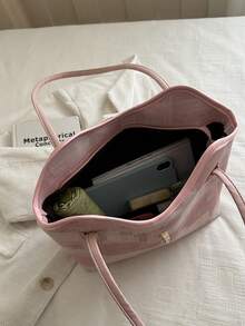 New Solid Color Light Luxury High-End Versatile Women's Shoulder Tote Bag - Pink - View 12