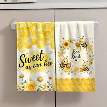 2/4/6pcs Set, Dish Towel, Little Bee Kitchen Towel And Dishcloth - Cute Farmhouse Style Decor, Adorable Bee Theme Hand Towel Suitable For Farmhouse Style Home, Modern Kitchen Decor Dishcloth, Machine Washable Bee Print, Home Gift For Mom, New Home Gift, Reusable Kitchen Cleaning Cloth For Home Kitchen Decor - Multicolor - View 7