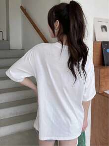 2026Spring And Summer Women's Off-Shoulder Two-Tone Pineapple Print Short-Sleeve Top T Korean-Style Soft Fabric Top - 白色 3 - 查看 2