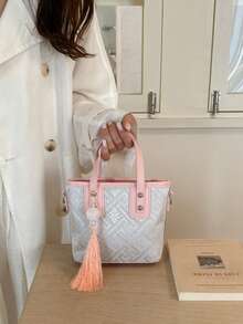 Bolso cubo mini de cuero sintético de unicolor, bolso versátil casual & bolso bandolera - Rosa - Ver 2