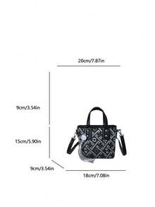 Bolso cubo mini de cuero sintético de unicolor, bolso de mano versátil y casual & bolso bandolera - Negro - Ver 3