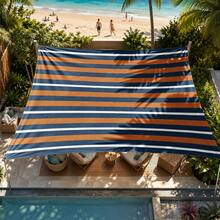 1pc Blue & Orange Striped Nautical Style Large Sun Shade Canopy, UV Protection, Sturdy & Durable, Easy Installation, Suitable For Beach, Garden, Patio, Includes Rope - Multicolor - View 7