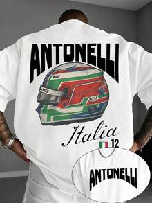 Antonelli Retro Racing Helmet, Men's T-Shirts, Summer Holiday Clothing, Partner Outfits, Suitable For Excursions Or Weekend Trips, Gifts For Friends. - White - View 1