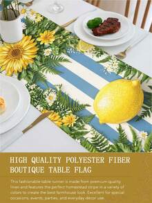 1pc,Summer Style,Pastoral Fresh Summer Table Runner,Lemon Line Print,Multiple Sizes Available,Entryway Decor,Microwave Dust Cover,Suitable For Kitchen Dining Table Decor,Party Decor,Dining Table Decor,Dining Table Arrangement,Home Decor - Blue - View 8