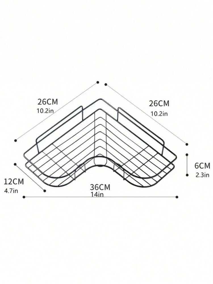 浴室省空間角落置物架，免鑽孔易安裝，耐用金屬壁掛收納架，適用於洗髮精與化妝品，浴室儲物金屬角落層架 - 黑色 - 查看 2