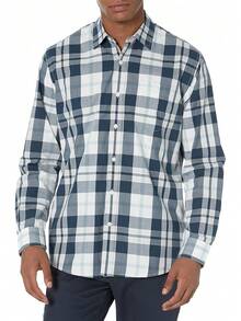 Essentials para hombre ajuste Regular manga larga camisa de cuadros - Blanco - Ver 14