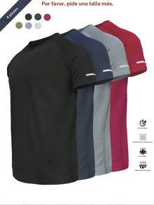 Camiseta deportiva reflectante, transpirable y de secado rápido, manga corta y cuello redondo, camiseta atlética ligera para hombre, ideal para actividades al aire libre, ropa de gimnasio y entrenamiento, top de gimnasio, ropa para exteriores - gris-verde-azul - Ver 9