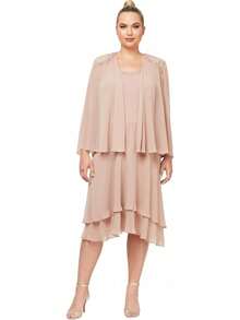 S.L. Fashions Vestido de Chaqueta escalonada Adornado de Talla Grande para Mujer - Higo - Ver 1